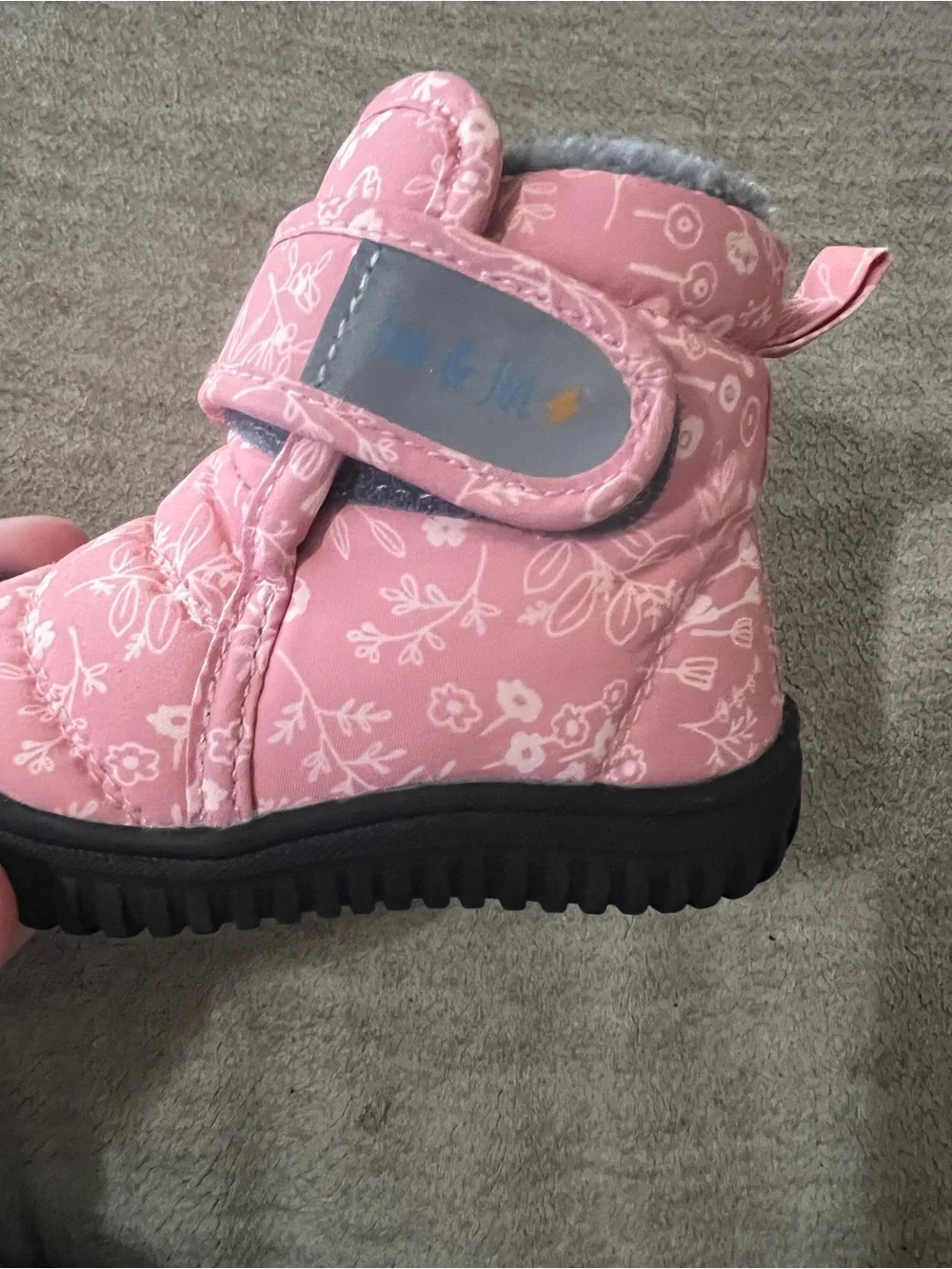 Toddler Pink Floral Snow Boots with Soft Gray Lining Size 4
